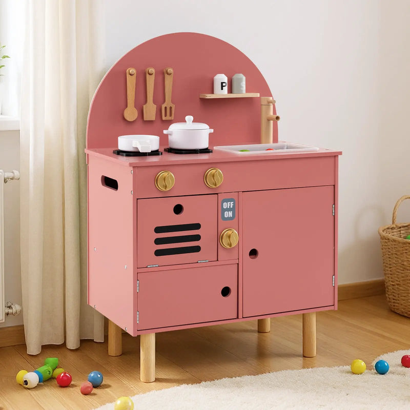 Play Kitchen for Kids Wooden Kitchen Playset with Stoves Faucet Sink Microwave and Oven by DirectDeals