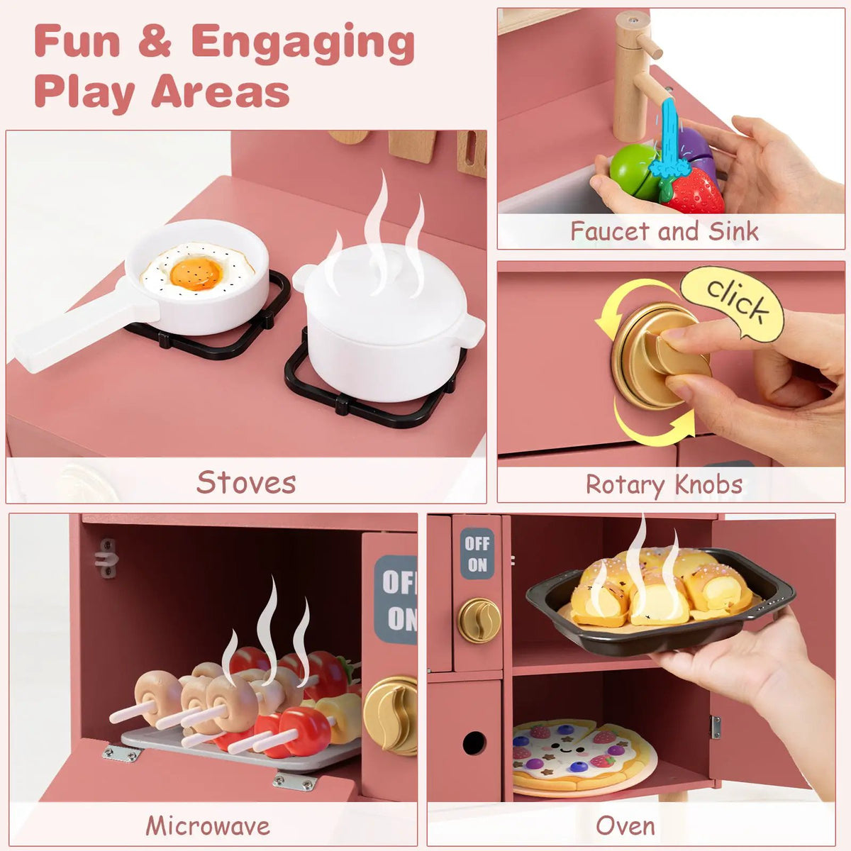 Play Kitchen for Kids Wooden Kitchen Playset with Stoves Faucet Sink Microwave and Oven by DirectDeals