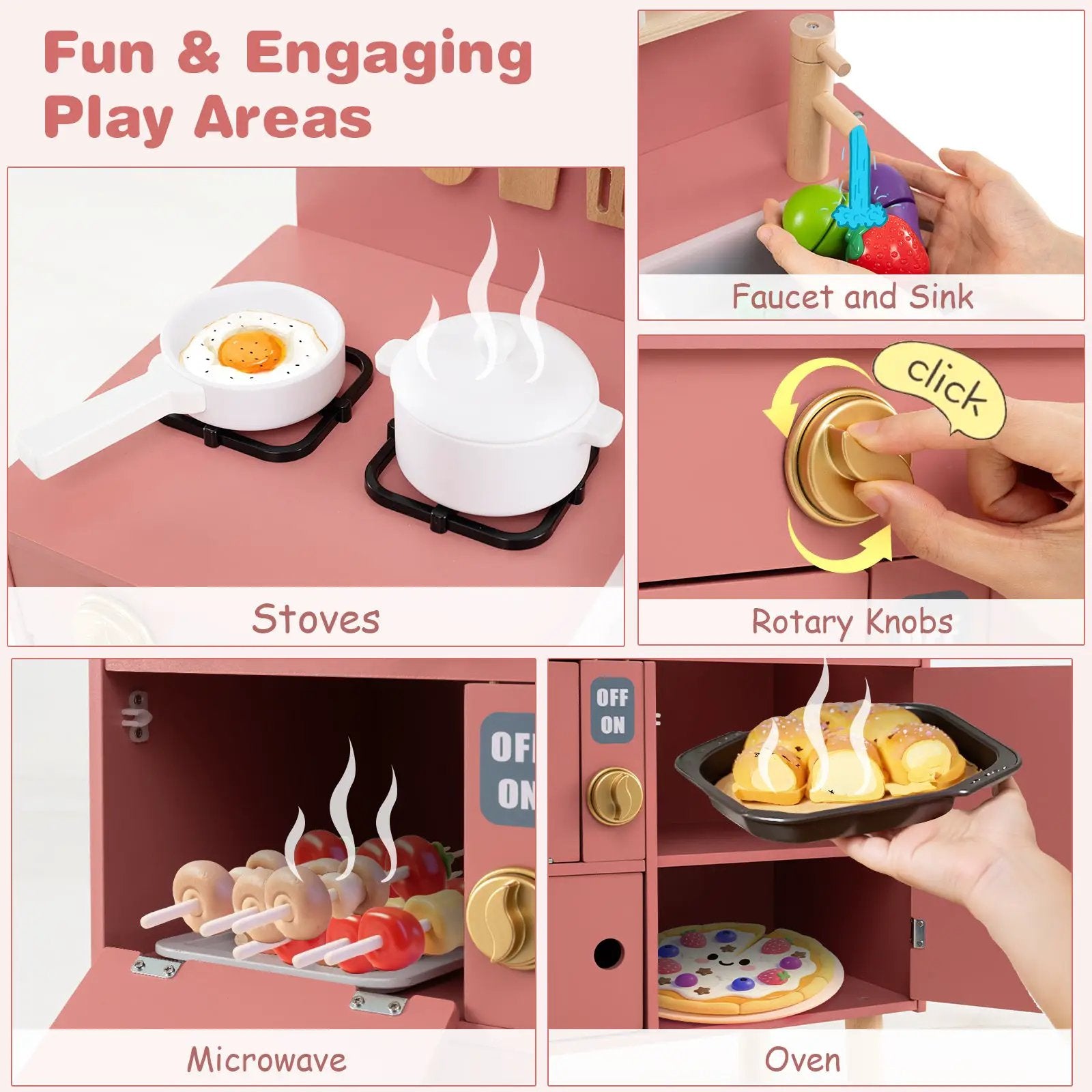 Play Kitchen for Kids Wooden Kitchen Playset with Stoves Faucet Sink Microwave and Oven by DirectDeals