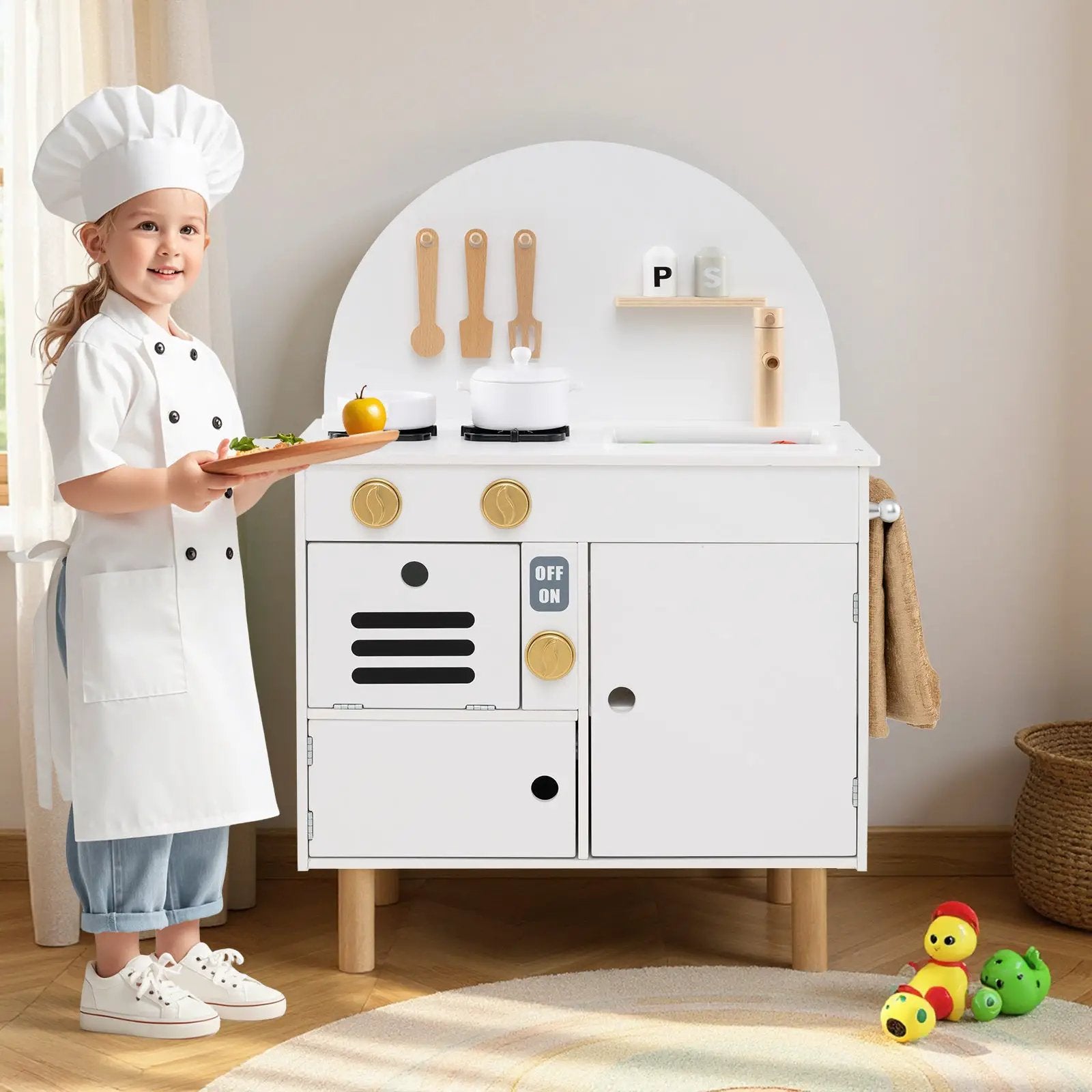 Play Kitchen for Kids Wooden Kitchen Playset with Stoves Faucet Sink Microwave and Oven by DirectDeals