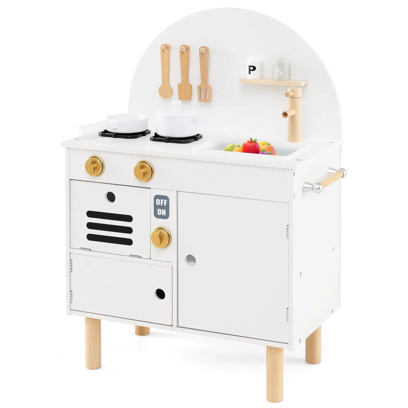 Play Kitchen for Kids Wooden Kitchen Playset with Stoves Faucet Sink Microwave and Oven by DirectDeals