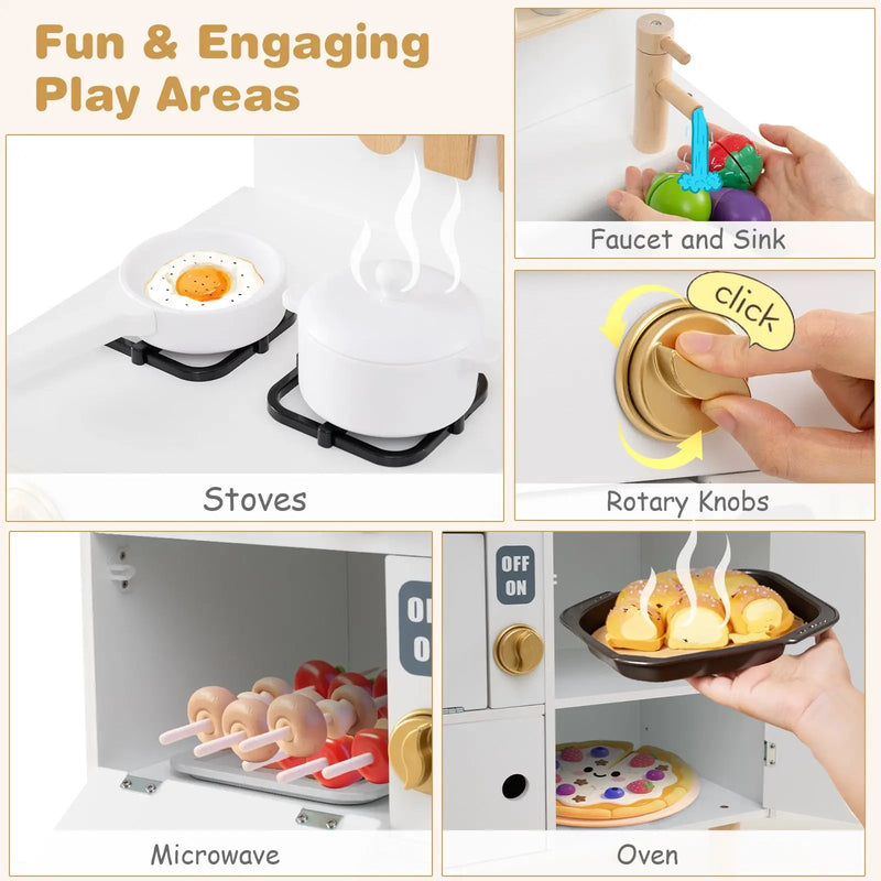 Play Kitchen for Kids Wooden Kitchen Playset with Stoves Faucet Sink Microwave and Oven by DirectDeals