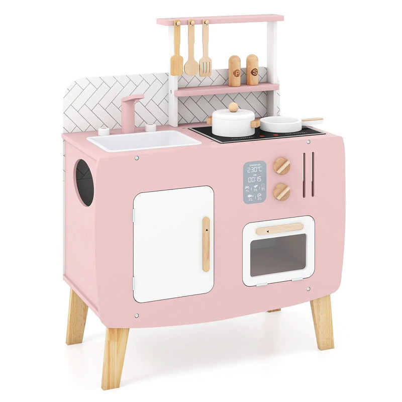 Play Kitchen for Kids Wooden Kitchen Playset with Stoves Sink Faucet and Oven by DirectDeals