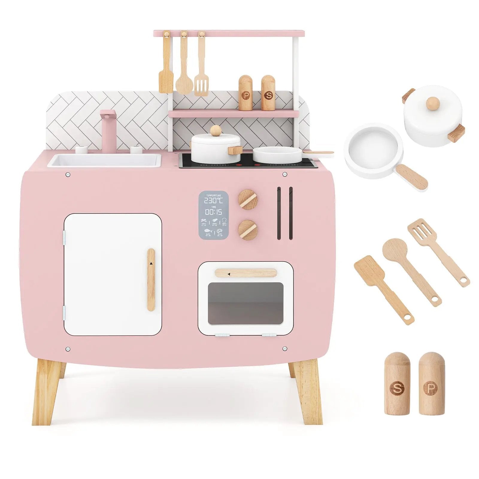 Play Kitchen for Kids Wooden Kitchen Playset with Stoves Sink Faucet and Oven by DirectDeals
