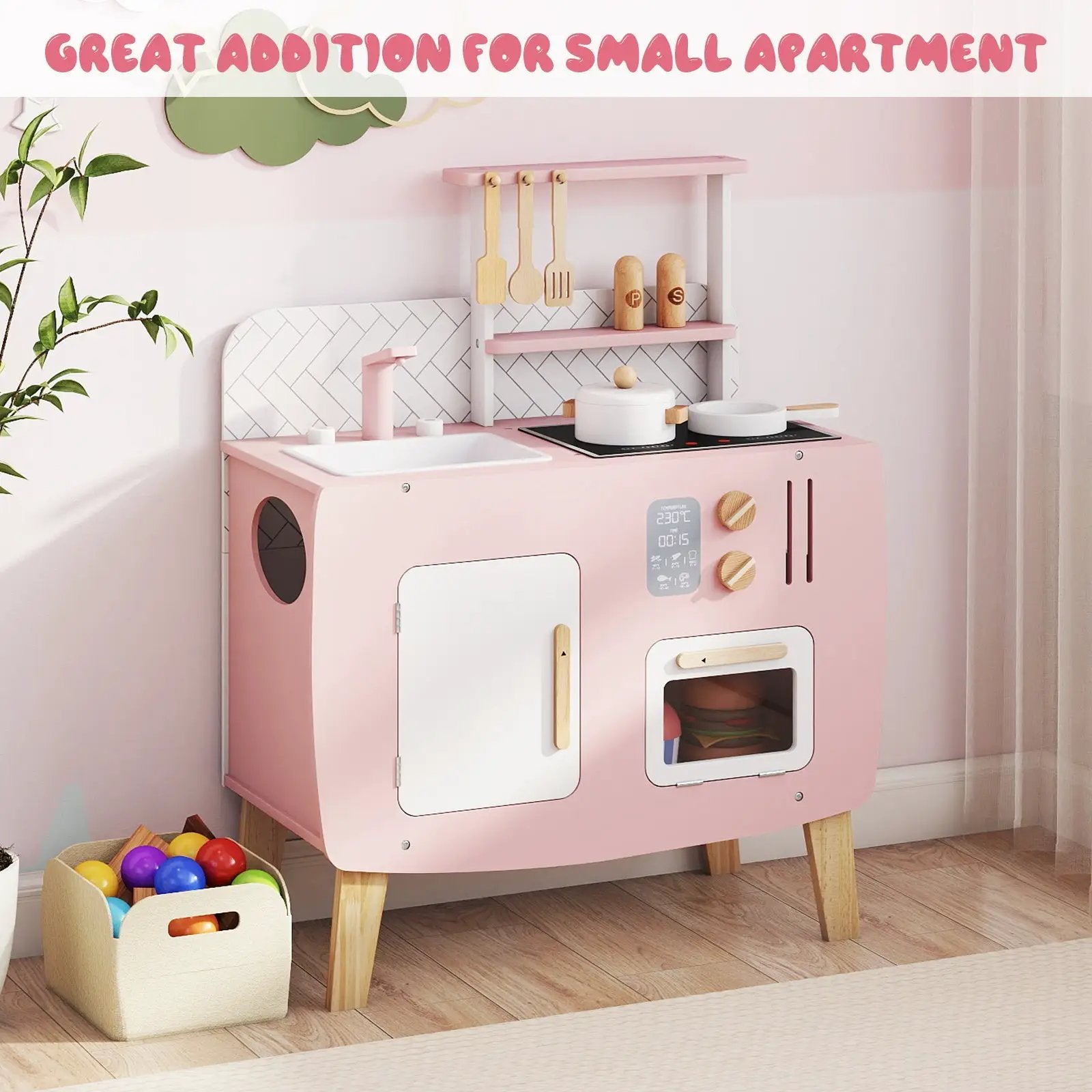 Play Kitchen for Kids Wooden Kitchen Playset with Stoves Sink Faucet and Oven by DirectDeals