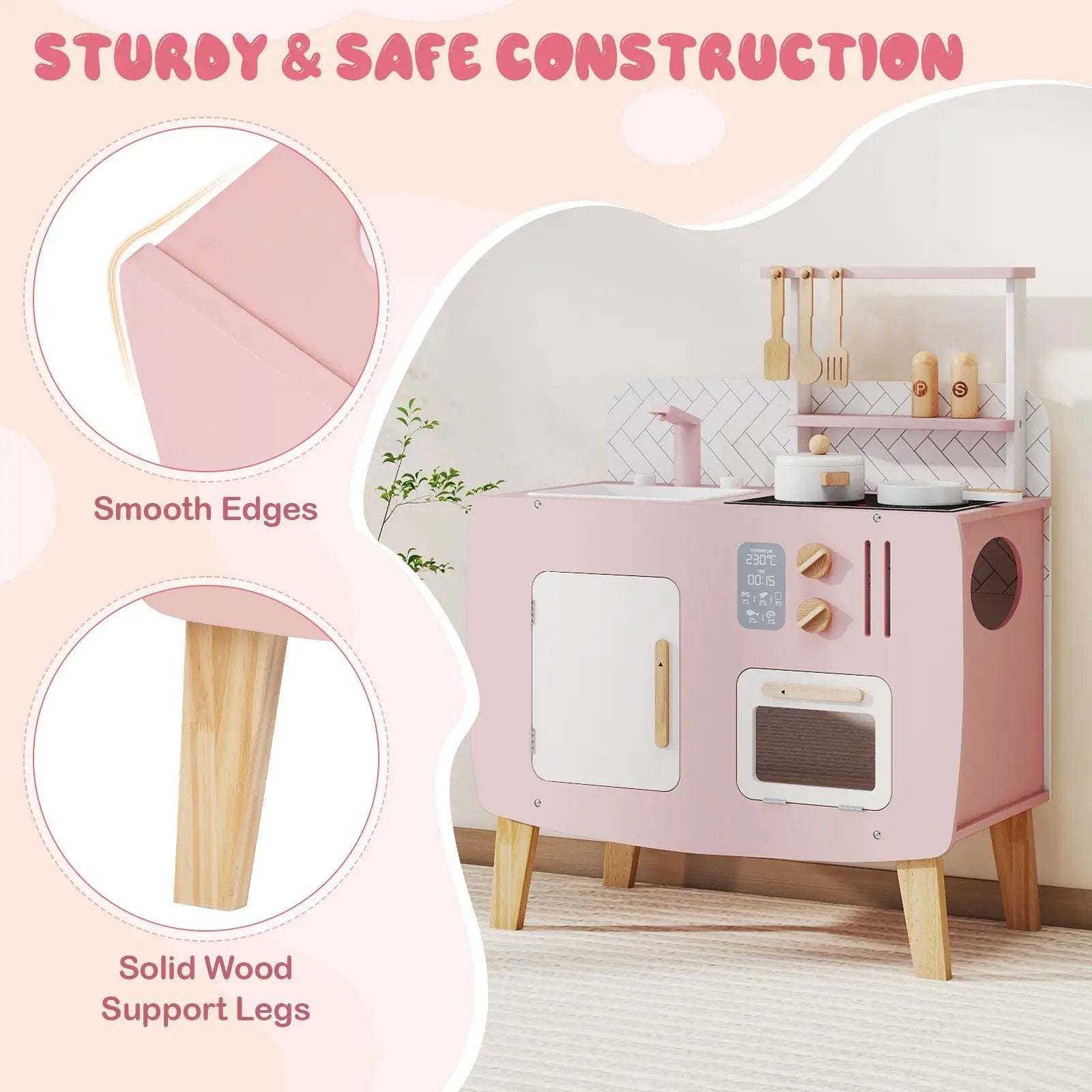Play Kitchen for Kids Wooden Kitchen Playset with Stoves Sink Faucet and Oven by DirectDeals