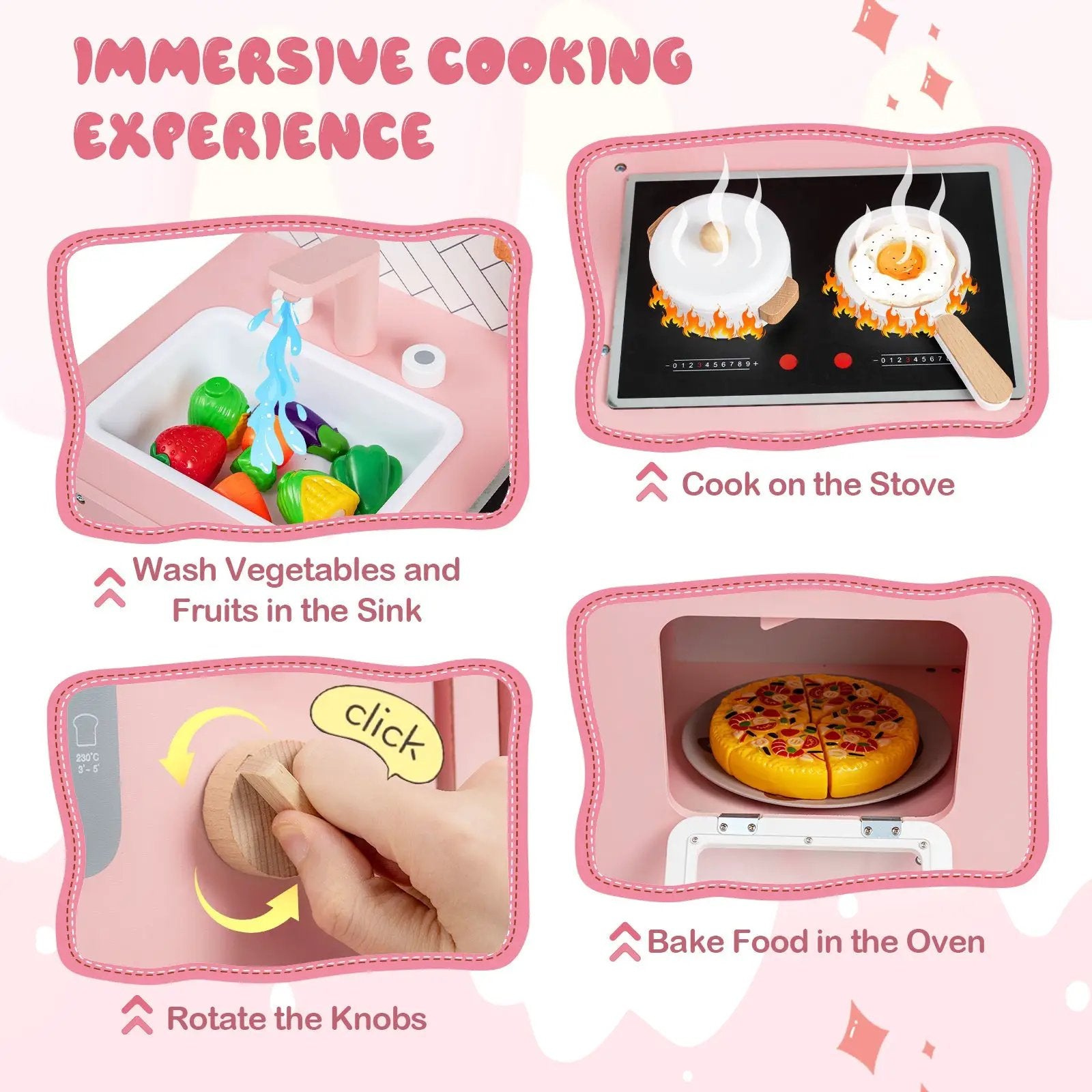 Play Kitchen for Kids Wooden Kitchen Playset with Stoves Sink Faucet and Oven by DirectDeals