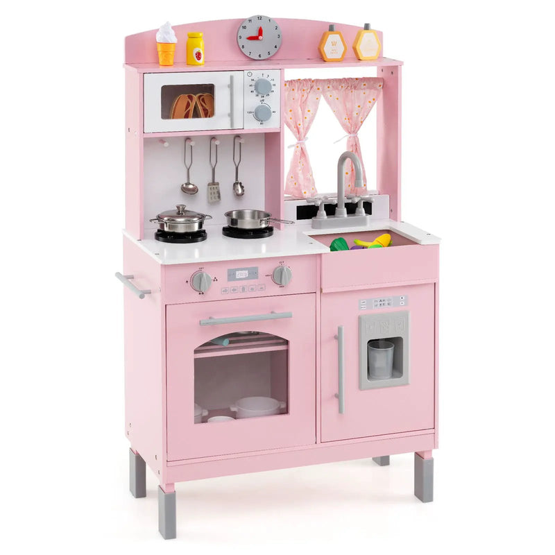 Play Kitchen for Kids Wooden Chef Pretend Playset with 3 Adjustable Heights Microwave by DirectDeals