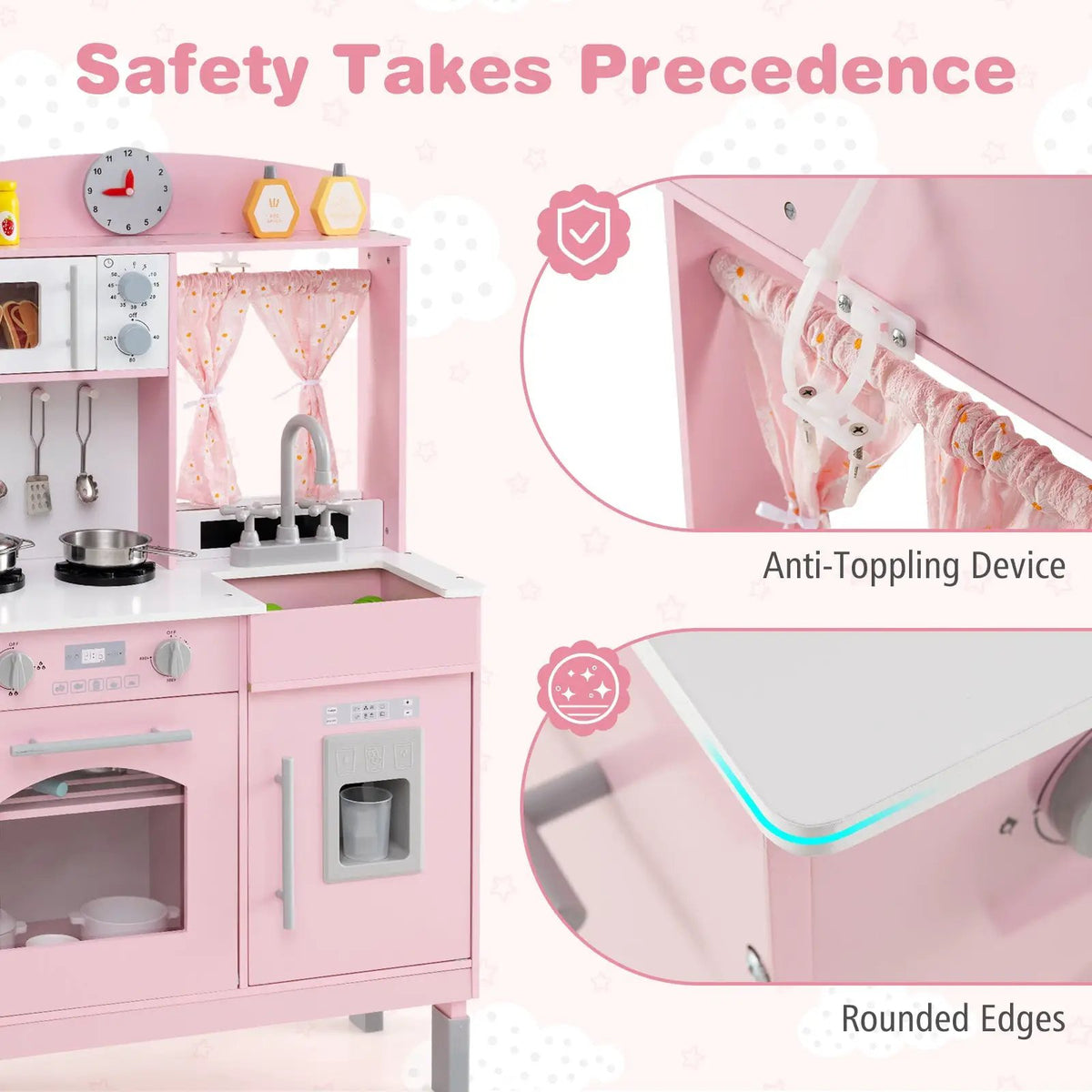 Play Kitchen for Kids Wooden Chef Pretend Playset with 3 Adjustable Heights Microwave by DirectDeals