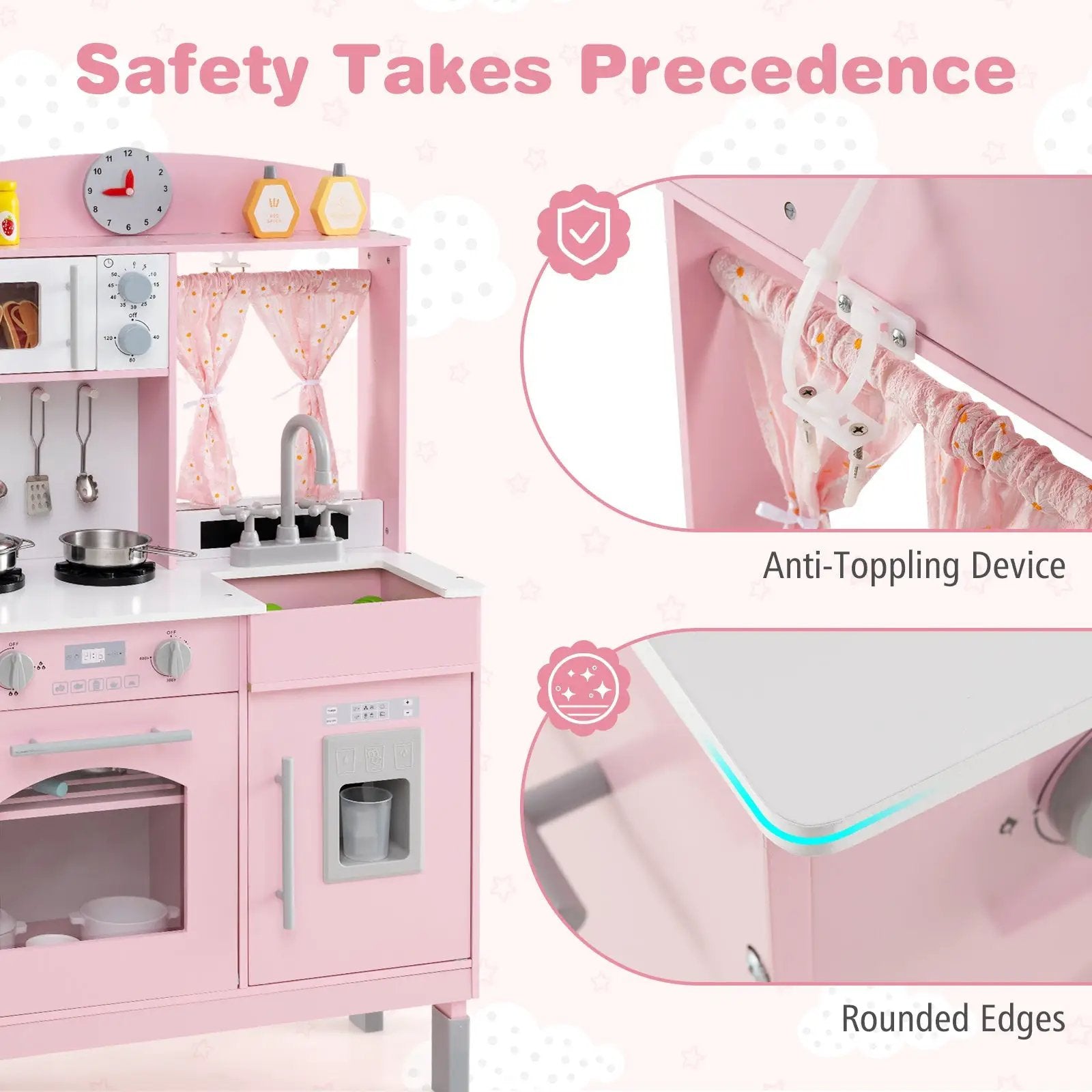 Play Kitchen for Kids Wooden Chef Pretend Playset with 3 Adjustable Heights Microwave by DirectDeals