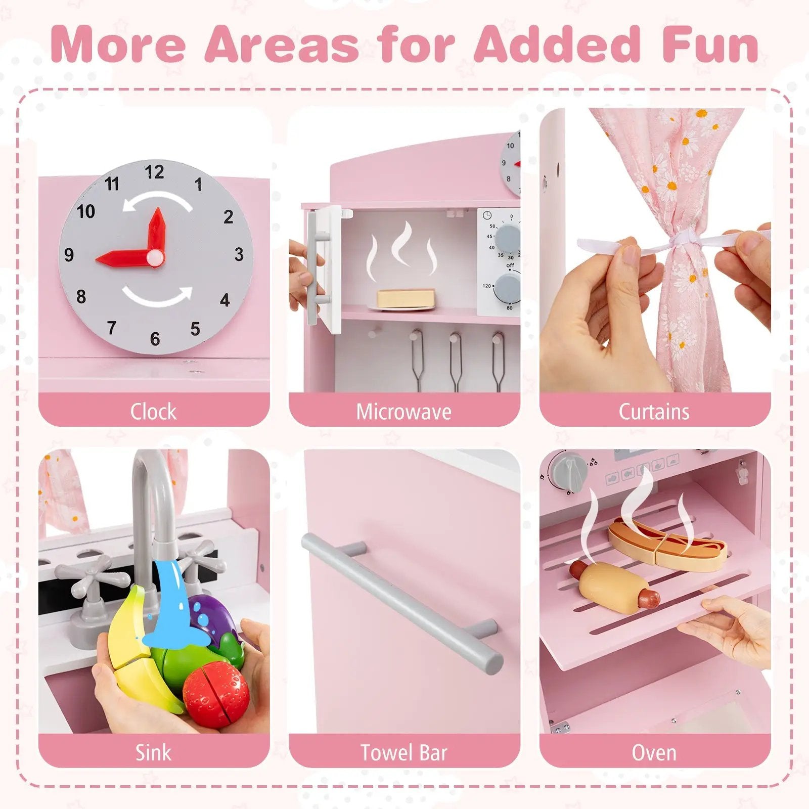 Play Kitchen for Kids Wooden Chef Pretend Playset with 3 Adjustable Heights Microwave by DirectDeals
