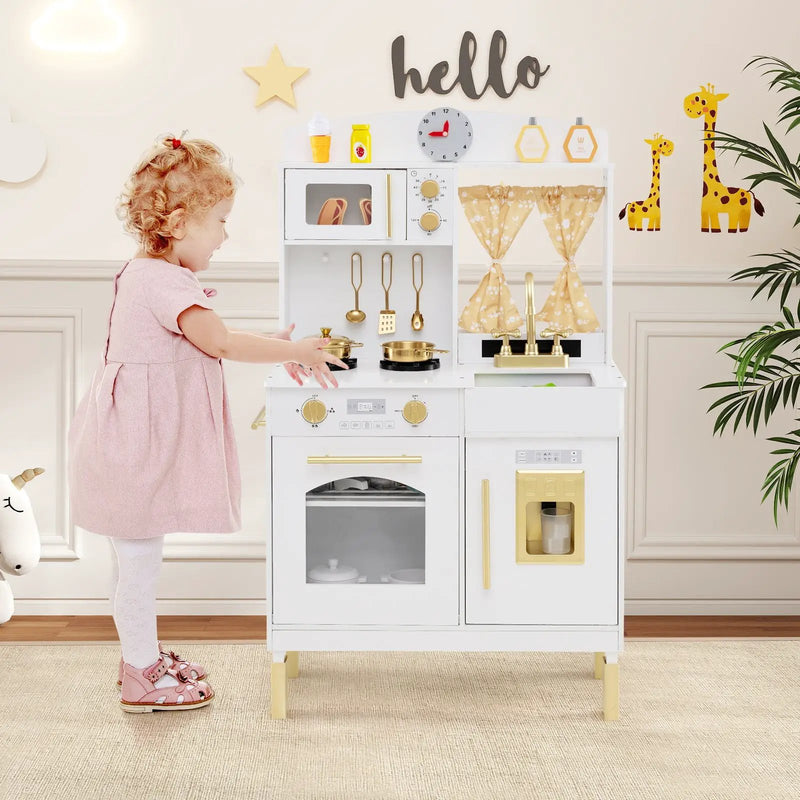 Play Kitchen for Kids Wooden Chef Pretend Playset with 3 Adjustable Heights Microwave by DirectDeals