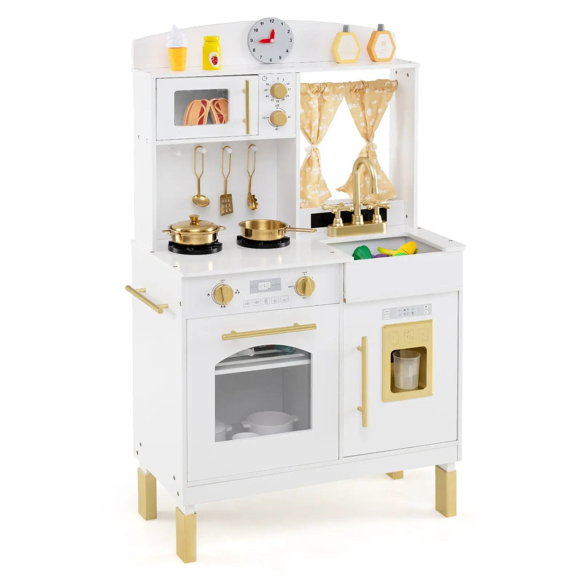 Play Kitchen for Kids Wooden Chef Pretend Playset with 3 Adjustable Heights Microwave by DirectDeals