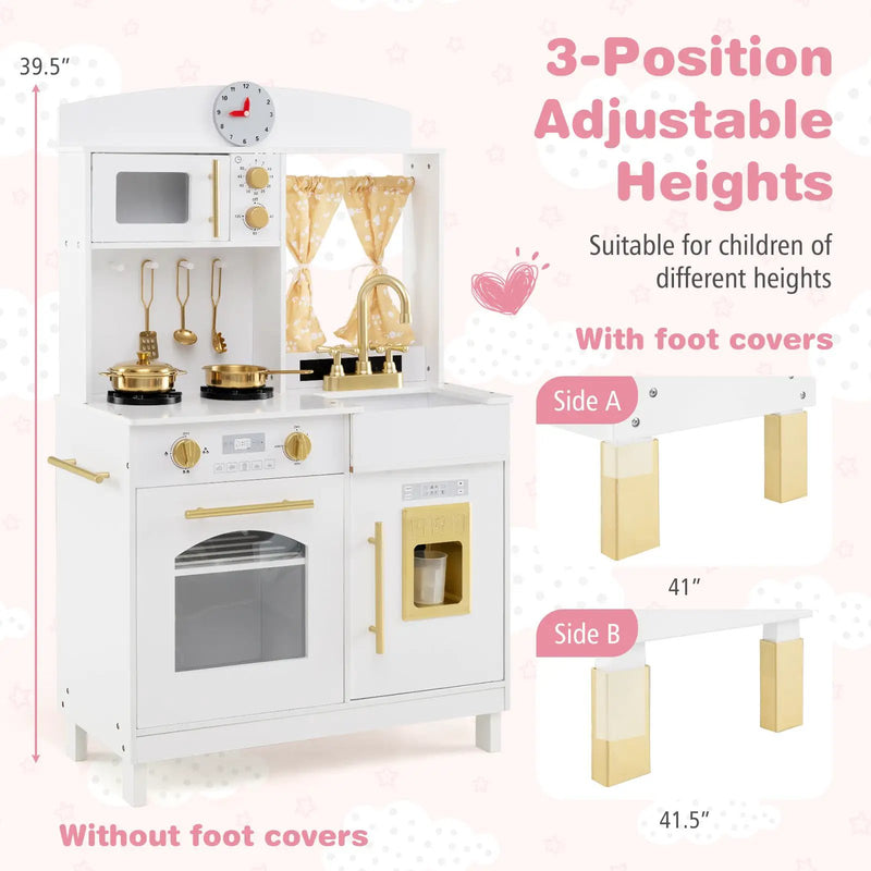 Play Kitchen for Kids Wooden Chef Pretend Playset with 3 Adjustable Heights Microwave by DirectDeals