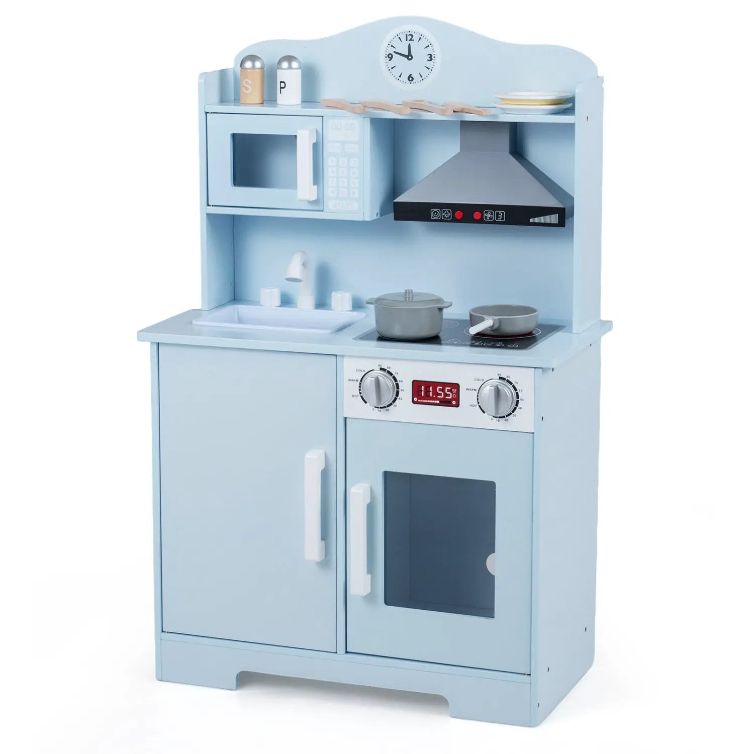 Wooden Play Kitchen Set with Range Hood and Microwave by DirectDeals