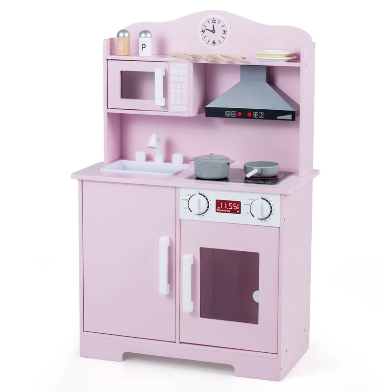 Wooden Play Kitchen Set with Range Hood and Microwave by DirectDeals