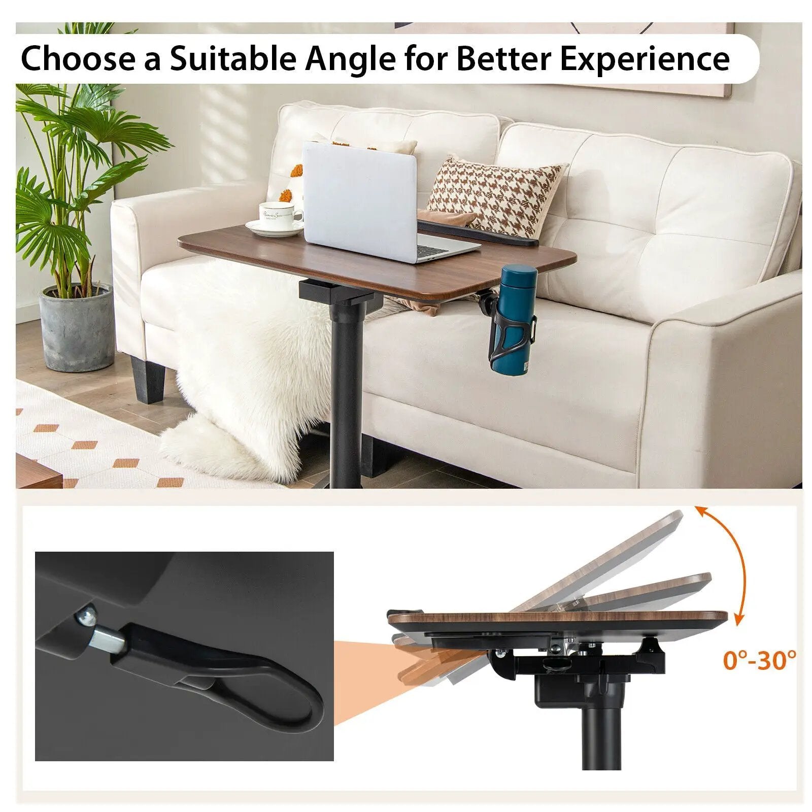 Pneumatic Standing Desk with Anti-fall Baffle and Cup Holder by DirectDeals