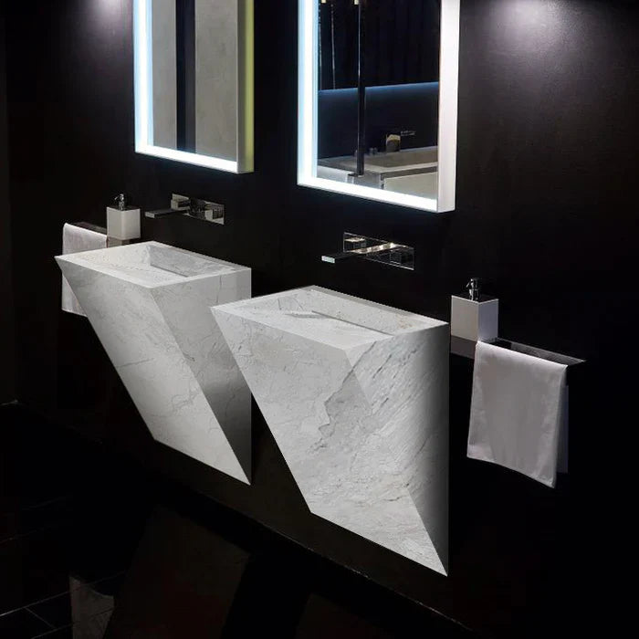 Polar White Marble Designer Triangle Sink Wall-mount Bathroom Sink (W)12" (L)18" (H)24" by GobekDesign