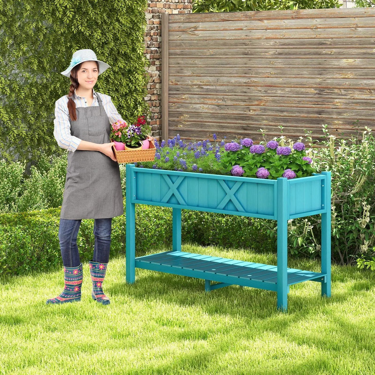 Poly Wood Elevated Planter Box with Legs Storage Shelf Drainage Holes by DirectDeals