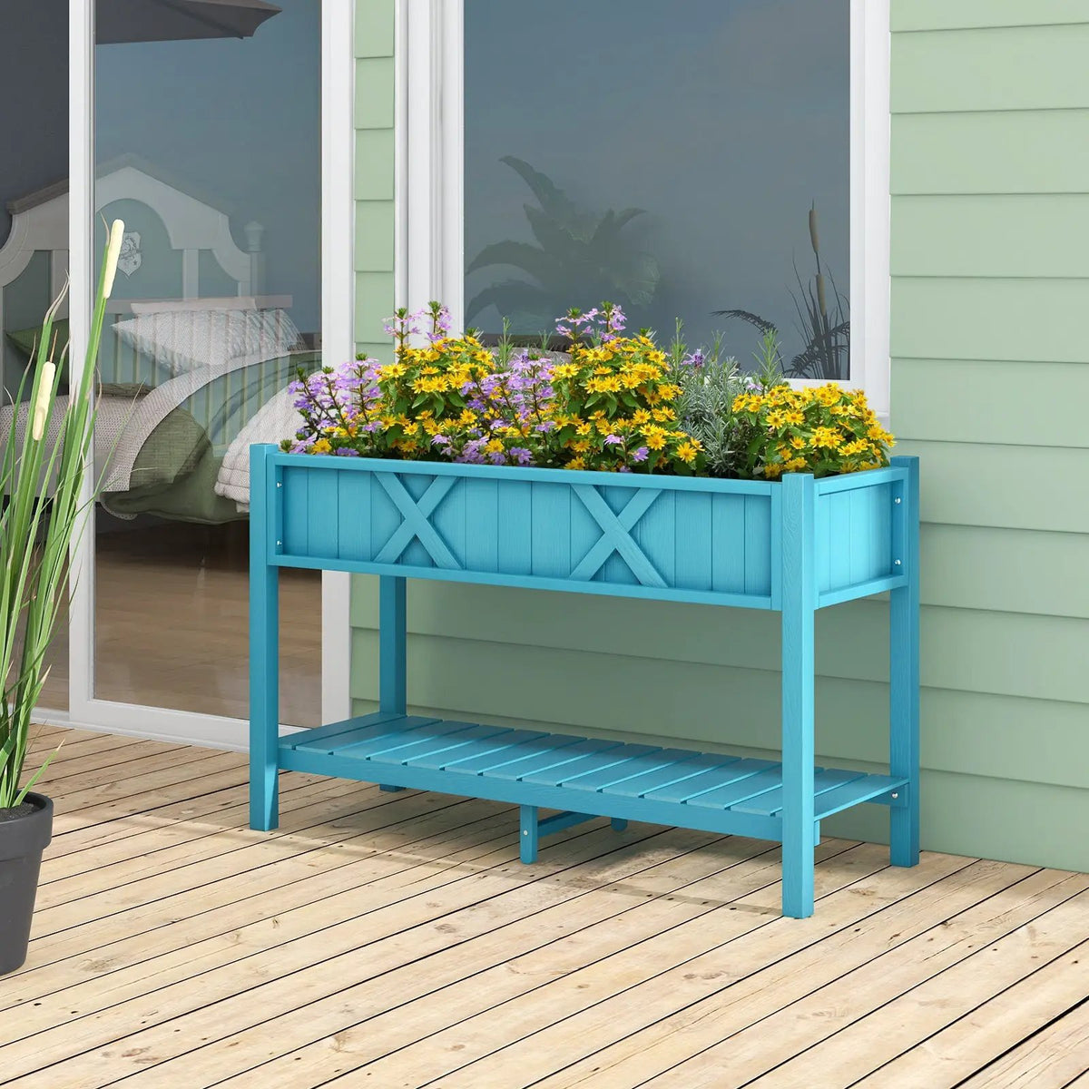 Poly Wood Elevated Planter Box with Legs Storage Shelf Drainage Holes by DirectDeals
