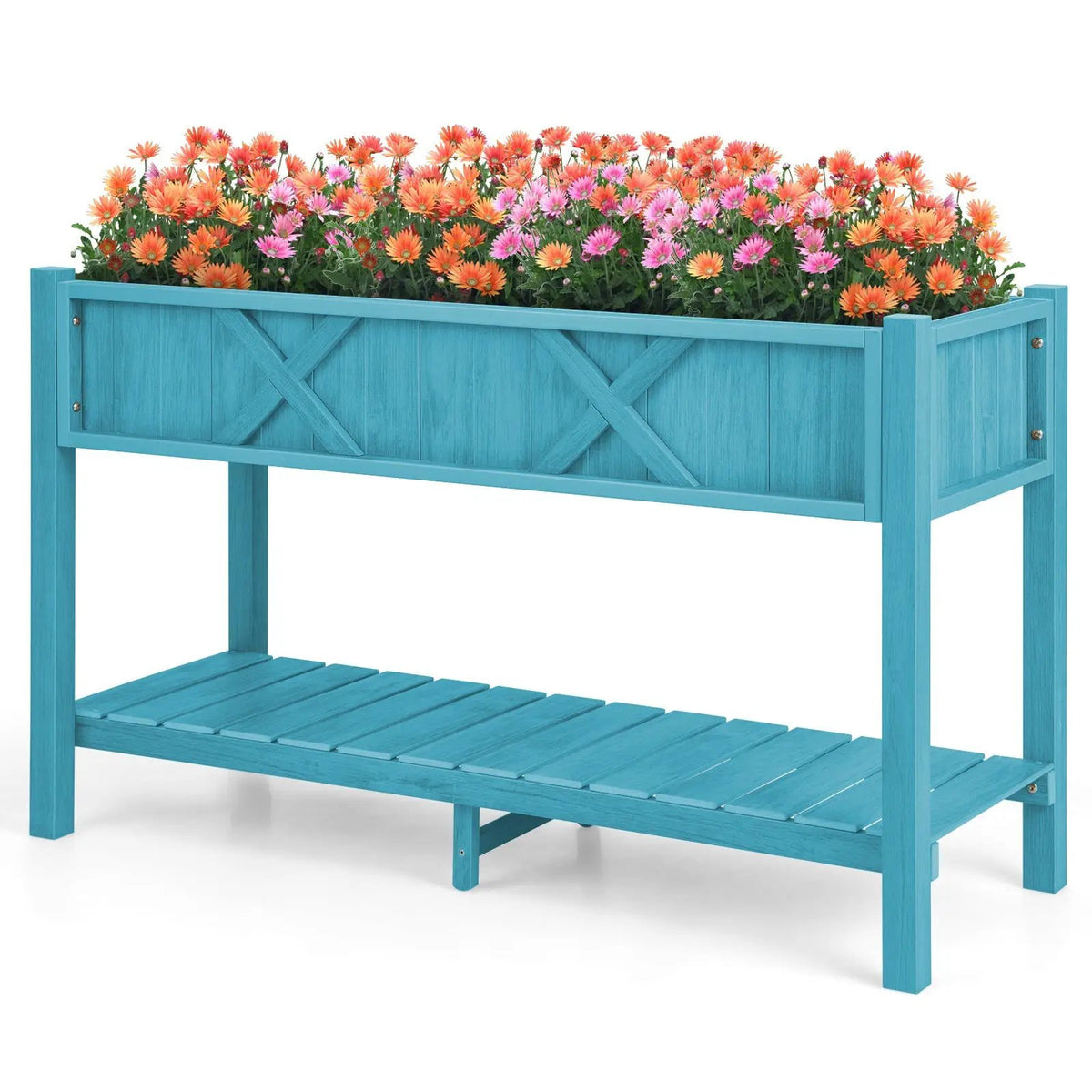 Poly Wood Elevated Planter Box with Legs Storage Shelf Drainage Holes by DirectDeals