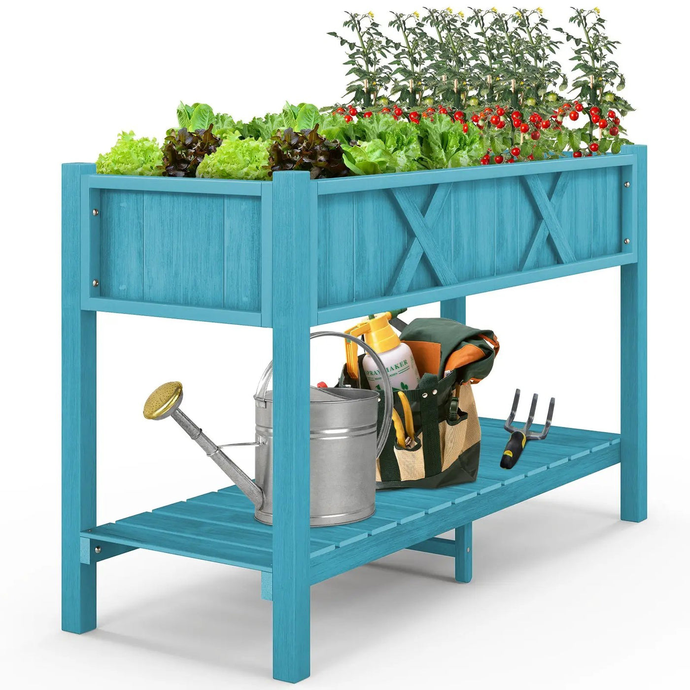 Poly Wood Elevated Planter Box with Legs Storage Shelf Drainage Holes by DirectDeals