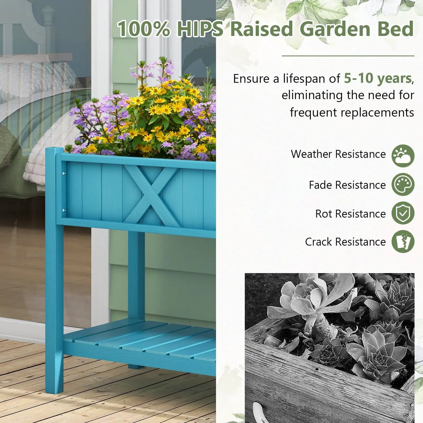 Poly Wood Elevated Planter Box with Legs Storage Shelf Drainage Holes by DirectDeals