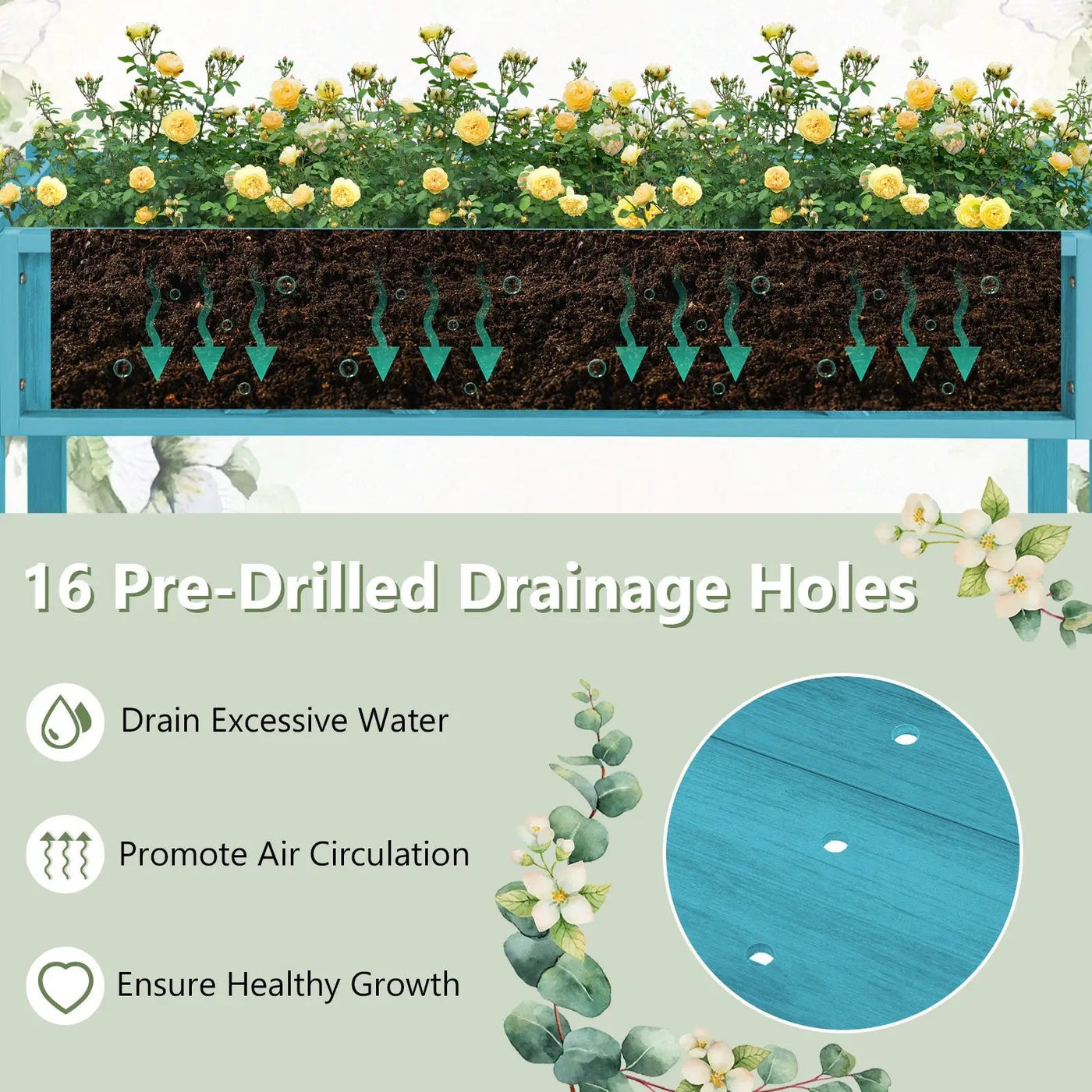 Poly Wood Elevated Planter Box with Legs Storage Shelf Drainage Holes by DirectDeals