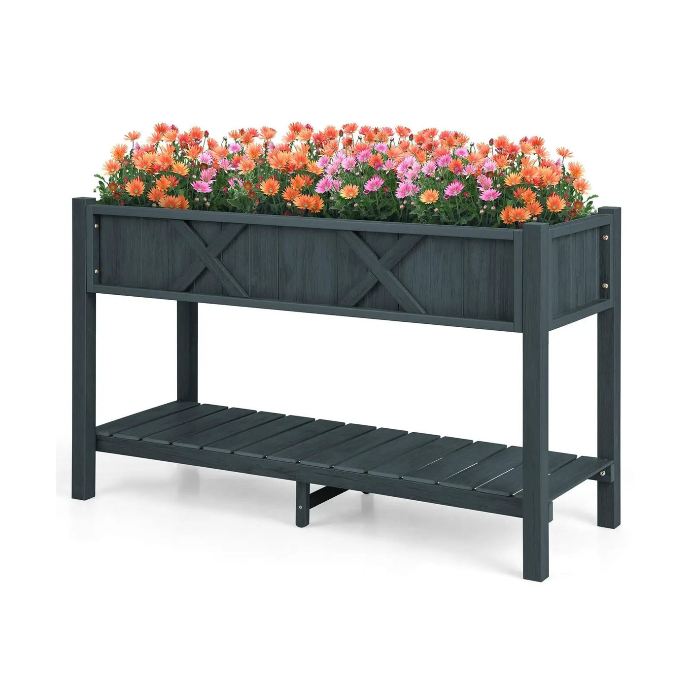 Poly Wood Elevated Planter Box with Legs Storage Shelf Drainage Holes by DirectDeals