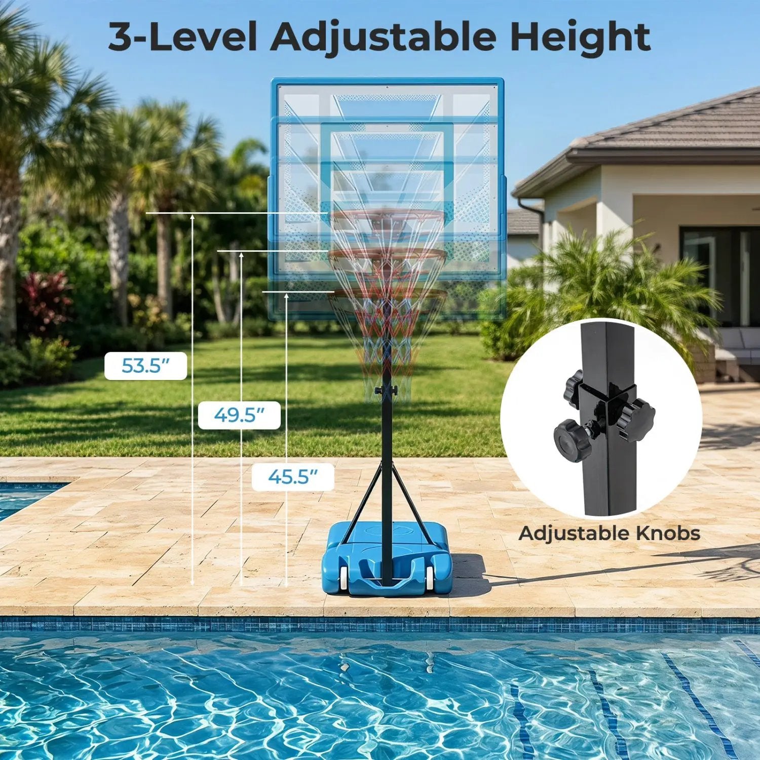 Pool Basketball Hoop with Adjustable Height and Weighted Base by DirectDeals
