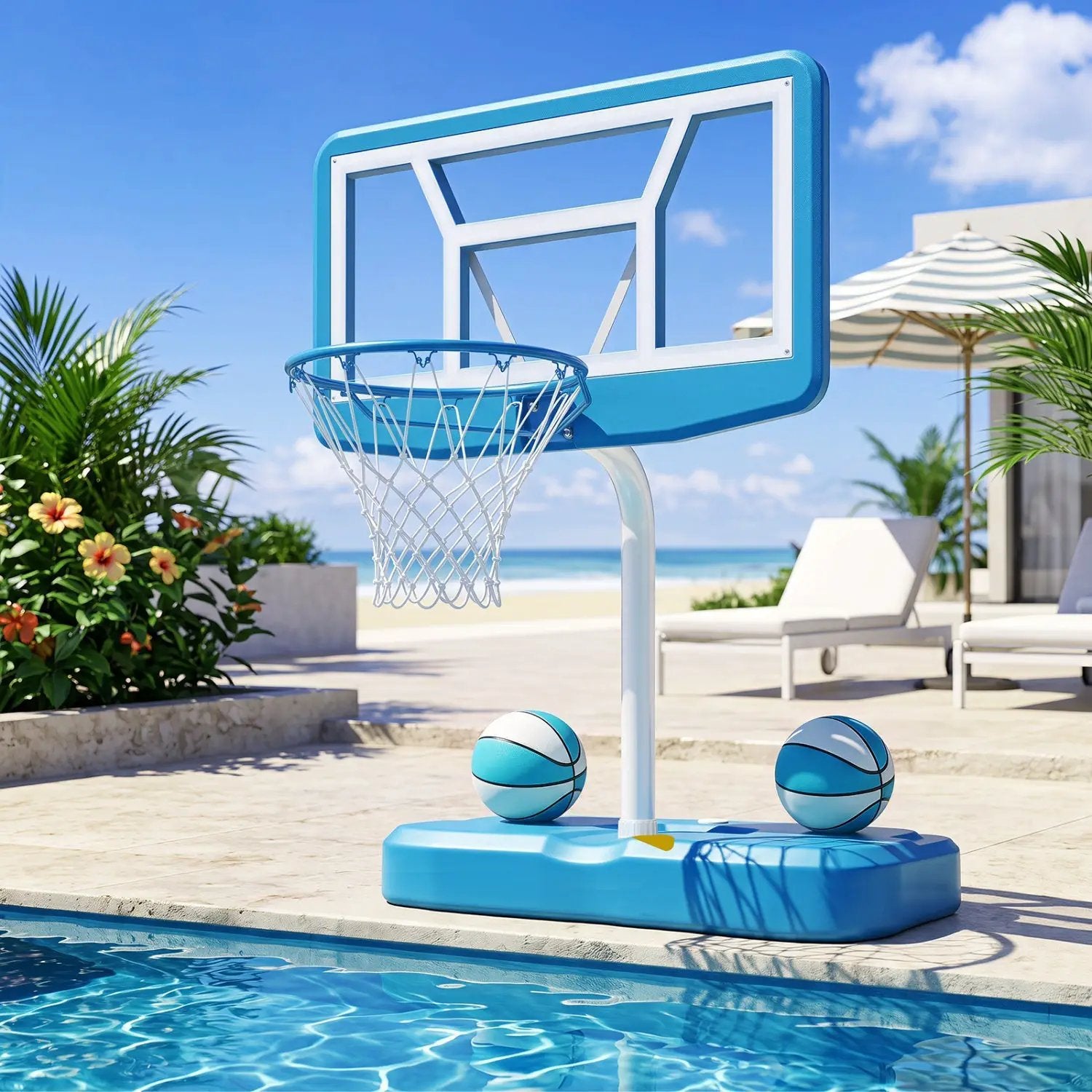 Pool Basketball Hoop Set with 2 Balls and Pump by DirectDeals
