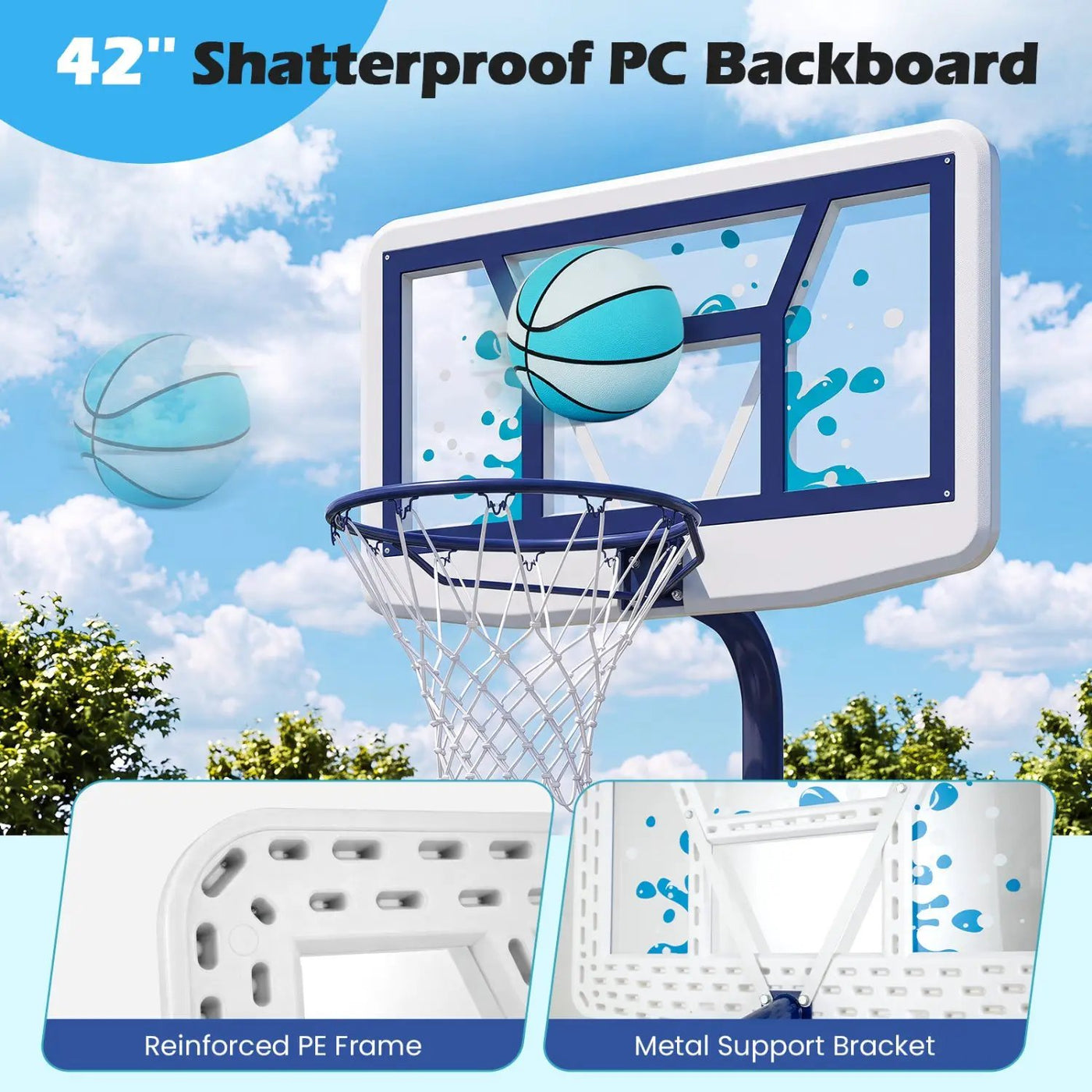 Pool Basketball Hoop Set with 2 Balls and Pump by DirectDeals