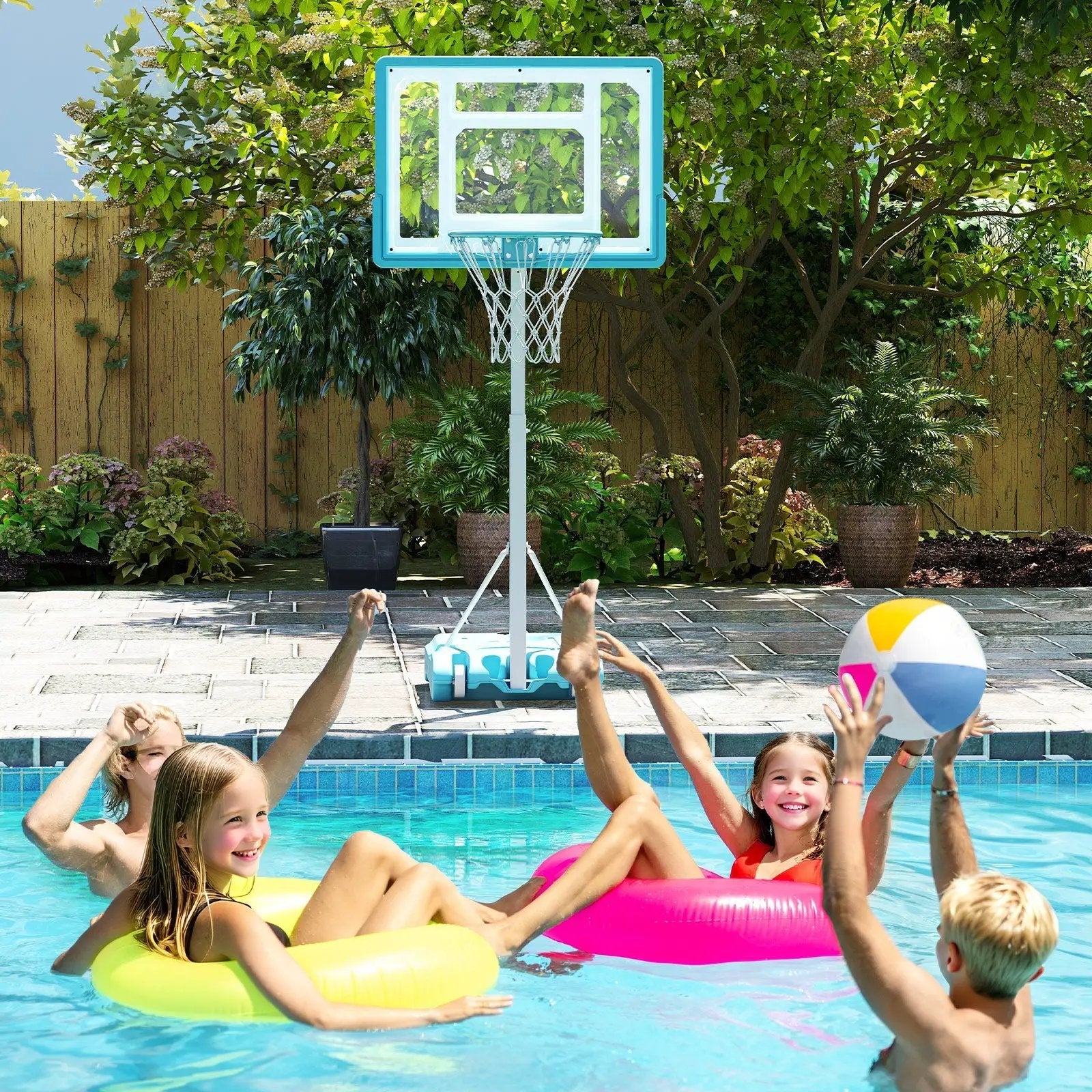 Pool Basketball Hoop Poolside Portable Basketball Goal with Shatterproof Backboard-White by DirectDeals