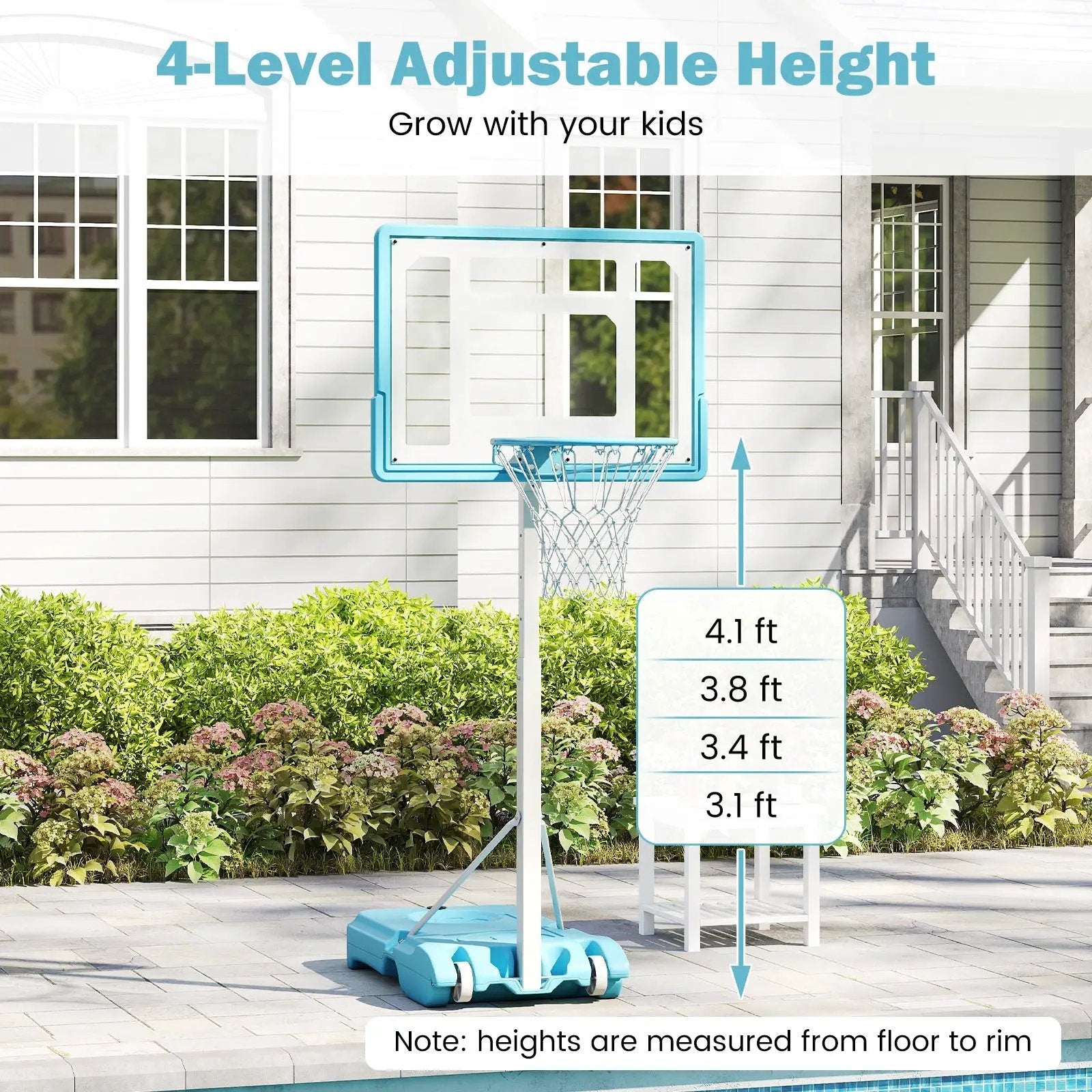 Pool Basketball Hoop Poolside Portable Basketball Goal with Shatterproof Backboard-White by DirectDeals