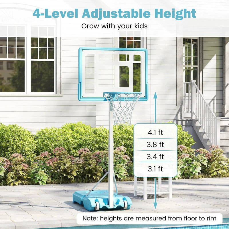 Pool Basketball Hoop Poolside Portable Basketball Goal with Shatterproof Backboard-White by DirectDeals