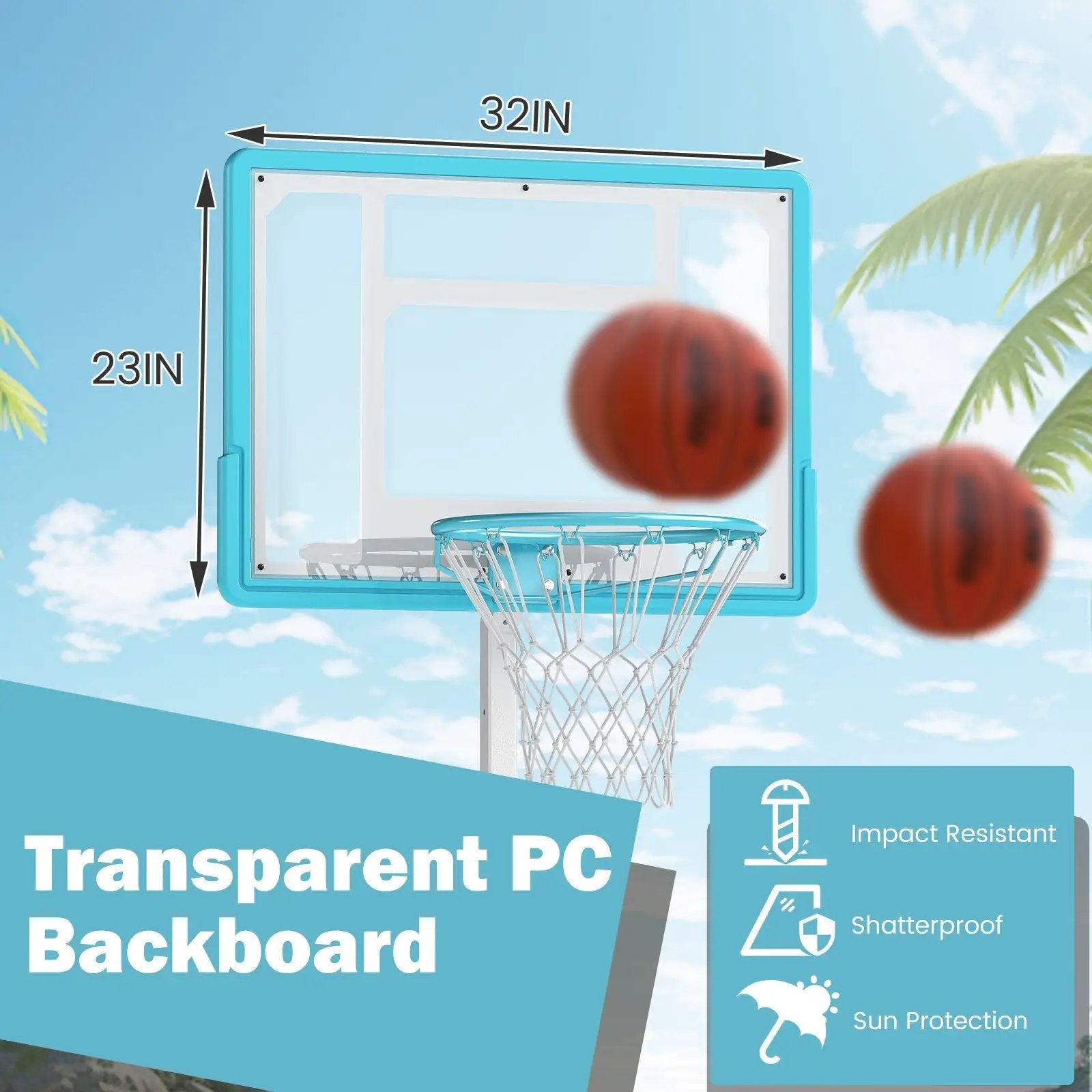 Pool Basketball Hoop Poolside Portable Basketball Goal with Shatterproof Backboard-White by DirectDeals