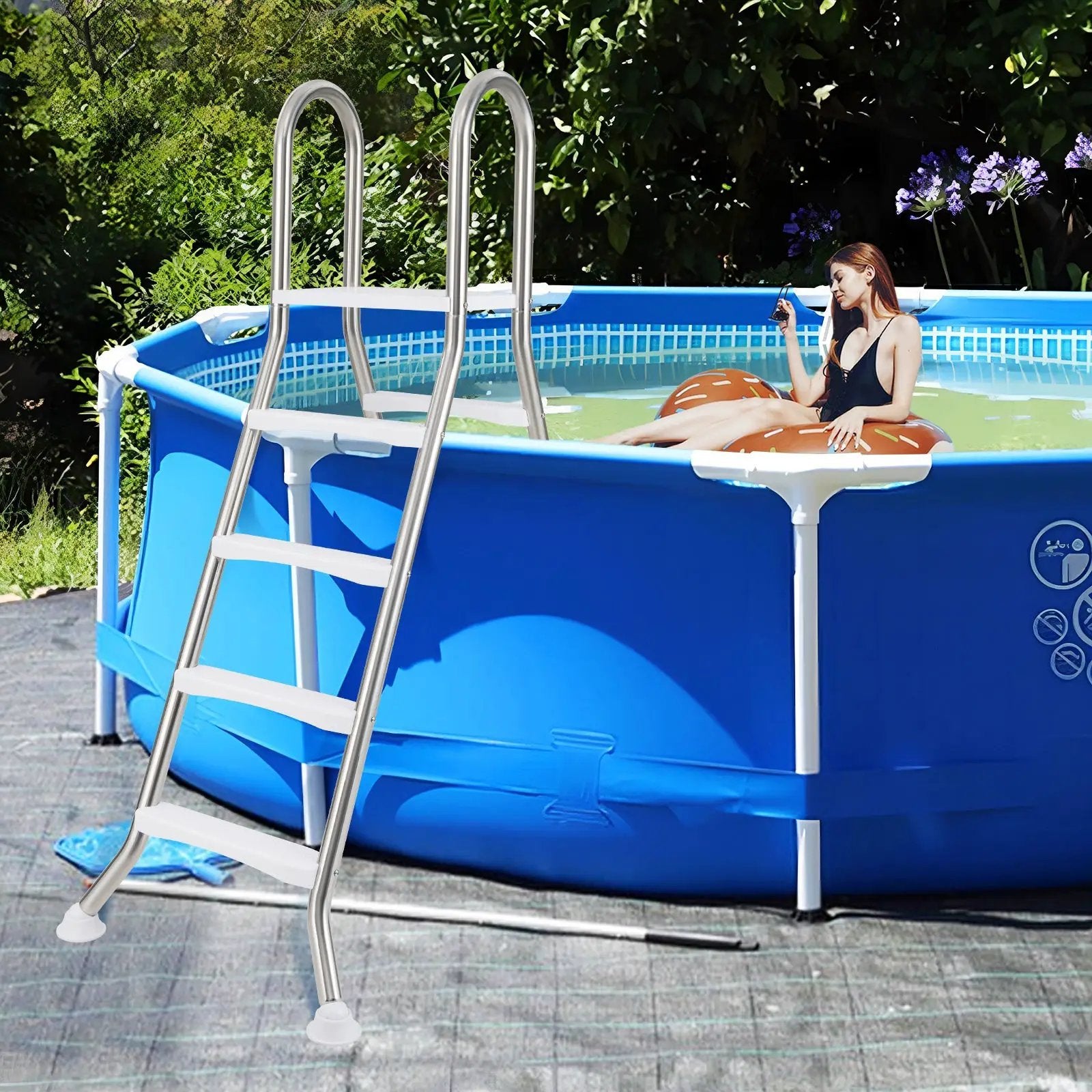 75.6" Above Ground Pool Ladder A-Frame Swimming Pool 4-Step Ladder for Up to 55" Pool Wall Height by DirectDeals
