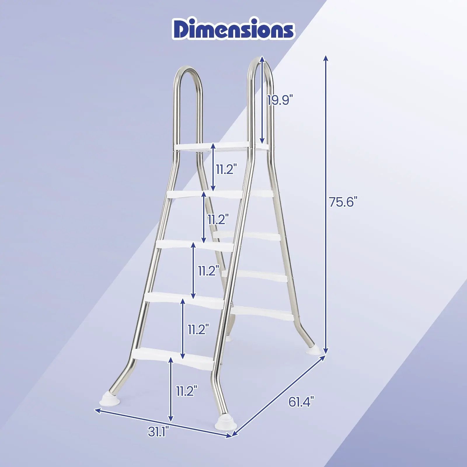 75.6" Above Ground Pool Ladder A-Frame Swimming Pool 4-Step Ladder for Up to 55" Pool Wall Height by DirectDeals