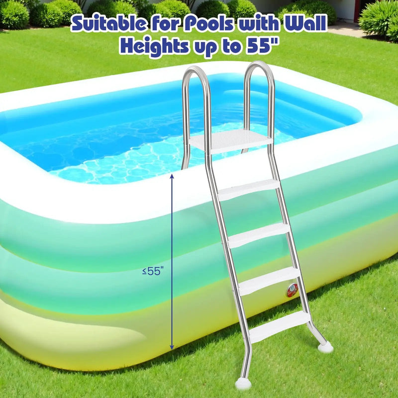 75.6" Above Ground Pool Ladder A-Frame Swimming Pool 4-Step Ladder for Up to 55" Pool Wall Height by DirectDeals