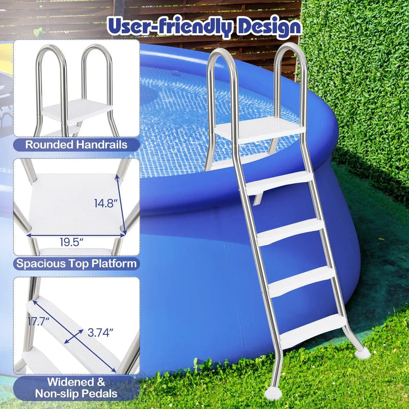 75.6" Above Ground Pool Ladder A-Frame Swimming Pool 4-Step Ladder for Up to 55" Pool Wall Height by DirectDeals