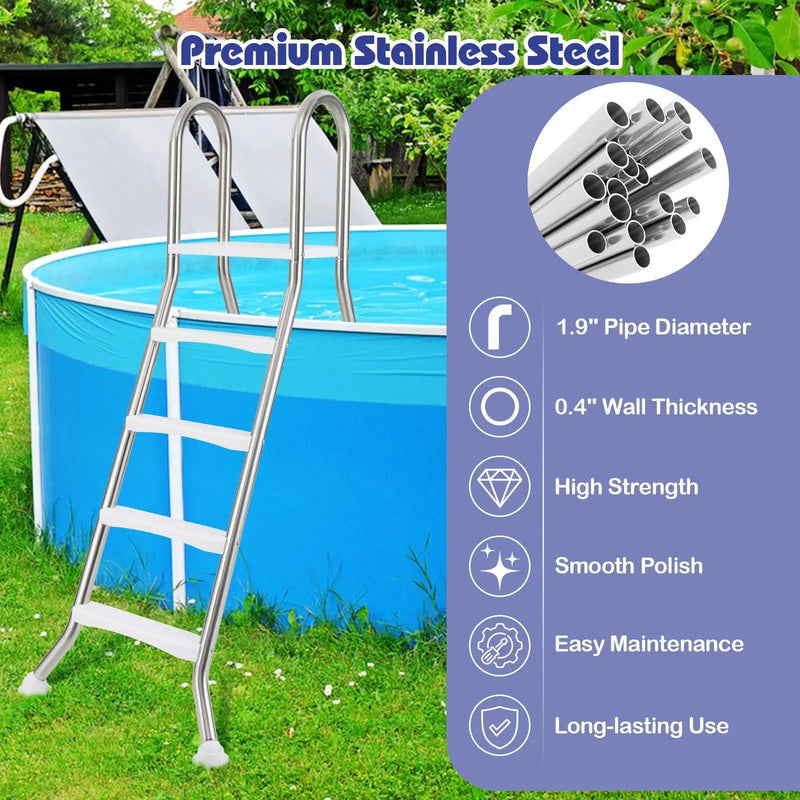 75.6" Above Ground Pool Ladder A-Frame Swimming Pool 4-Step Ladder for Up to 55" Pool Wall Height by DirectDeals