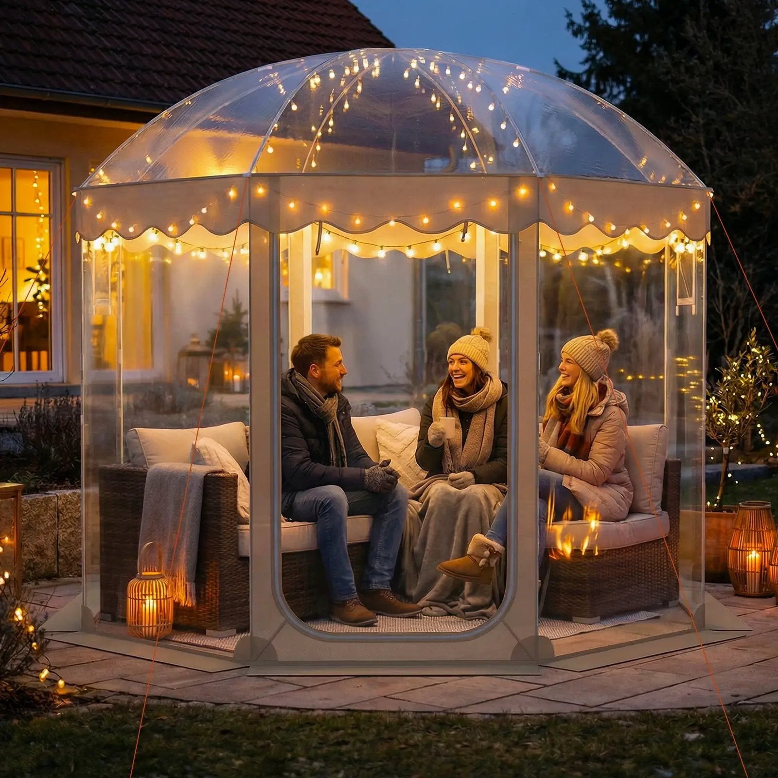 Pop Up Bubble Tent 10x10 FT for 8-10 People Weatherproof Pod with 540¬∞ Panoramic Clear PVC by DirectDeals