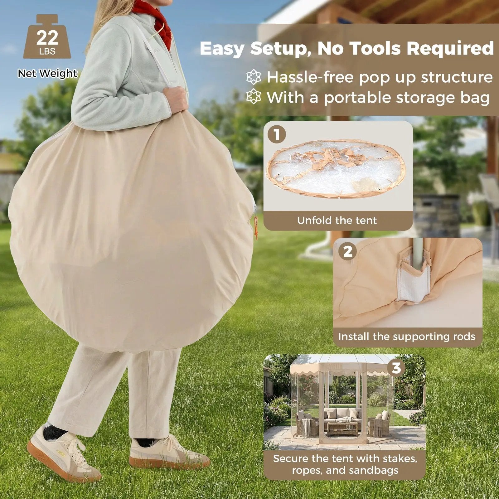 Pop Up Bubble Tent 10x10 FT for 8-10 People Weatherproof Pod with 540¬∞ Panoramic Clear PVC by DirectDeals