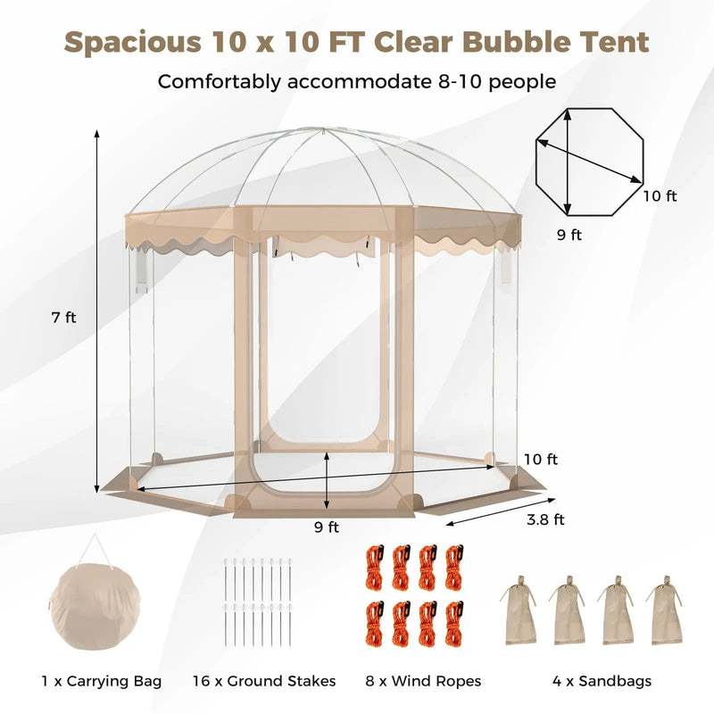 Pop Up Bubble Tent 10x10 FT for 8-10 People Weatherproof Pod with 540¬∞ Panoramic Clear PVC by DirectDeals