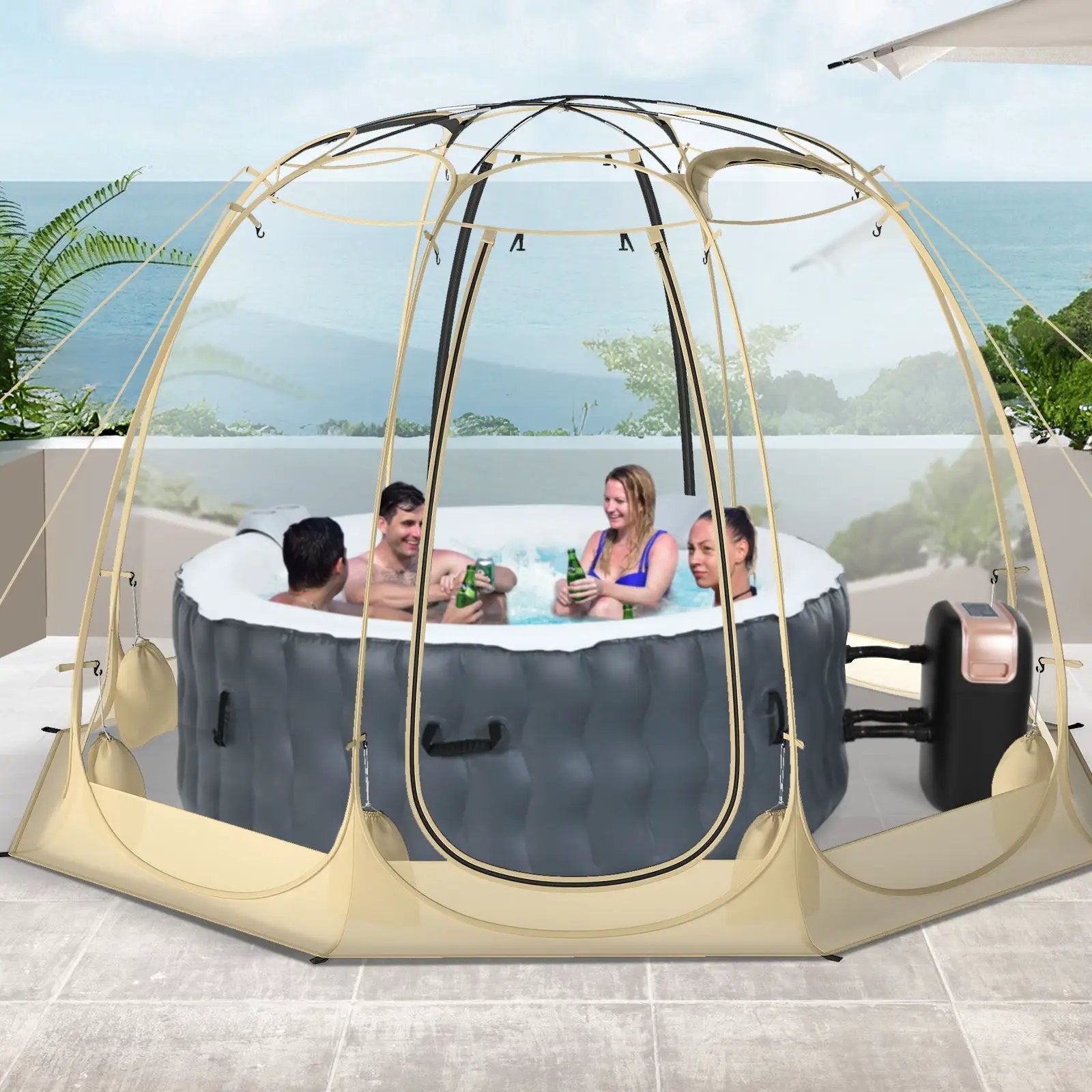 Pop Up Bubble Tent 630¬∞ Transparent PVC Igloo 8.5 x 8.5 FT Instant Setup Screen House for 5-6 People-Beige by DirectDeals