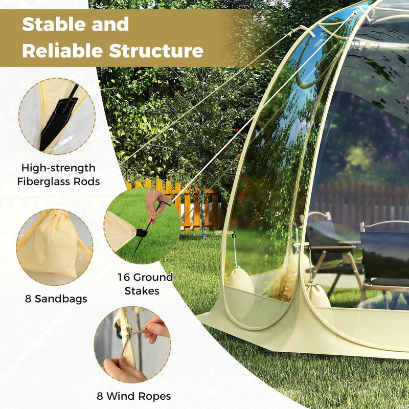 Pop Up Bubble Tent 630¬∞ Transparent PVC Igloo 8.5 x 8.5 FT Instant Setup Screen House for 5-6 People-Beige by DirectDeals