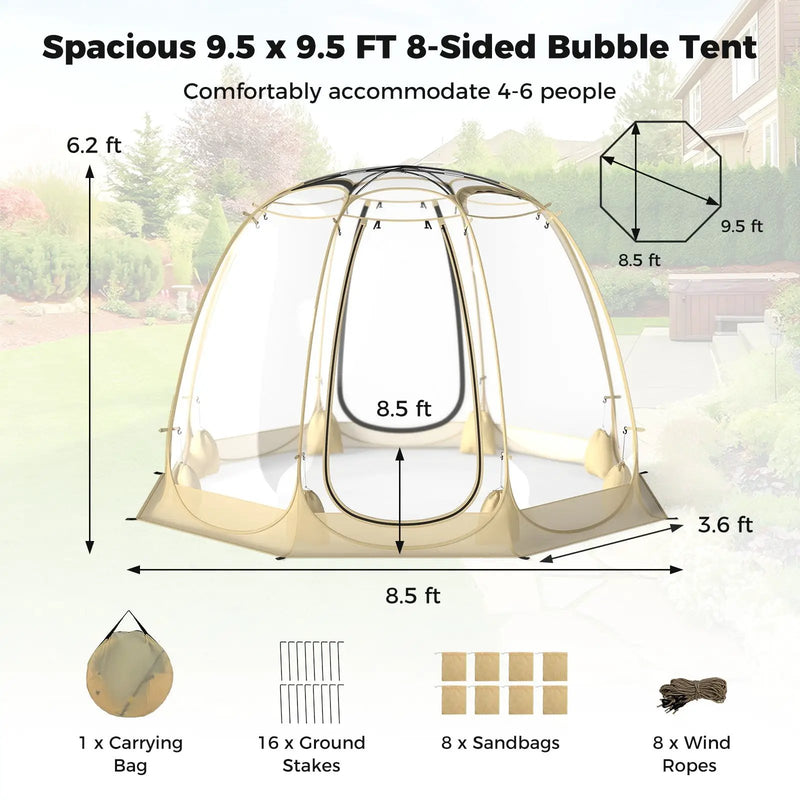 Pop Up Bubble Tent 630¬∞ Transparent PVC Igloo 8.5 x 8.5 FT Instant Setup Screen House for 5-6 People-Beige by DirectDeals