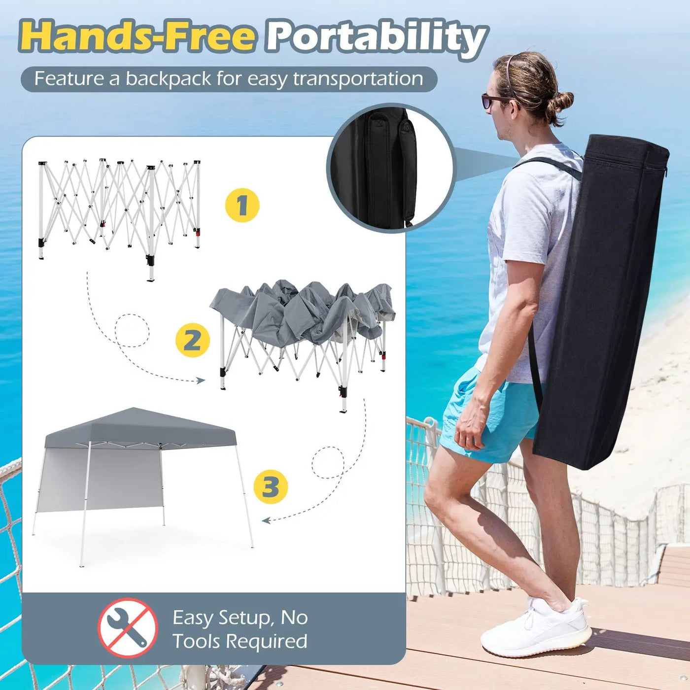 8 X 8 Feet Pop up Canopy Tent with 1 Sidewall and Portable Backpack by DirectDeals