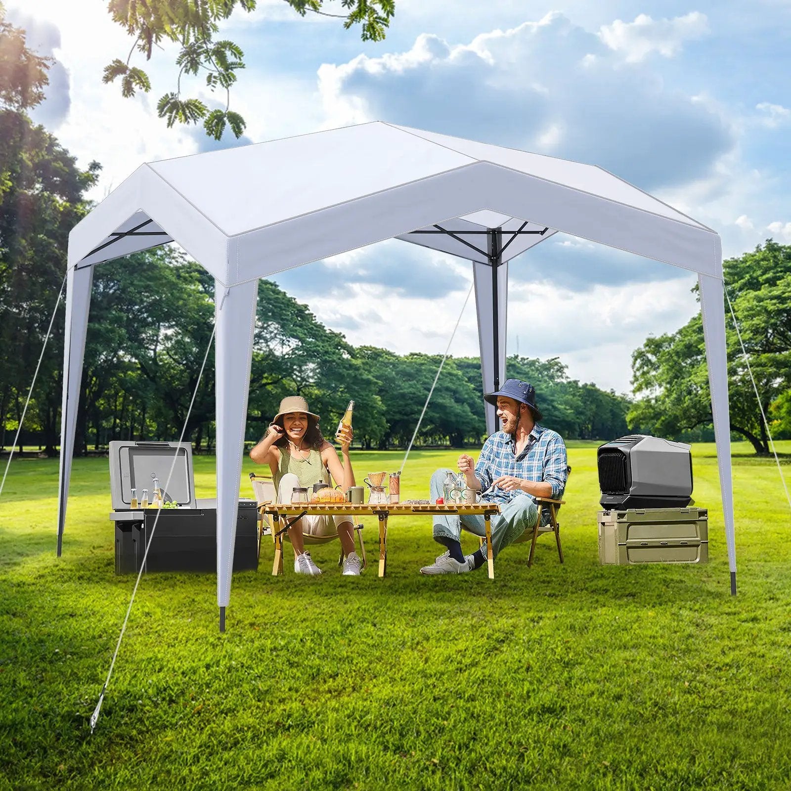 Pop up Canopy Tent with Portable Wheeled Bag 8 Stakes 4 Wind Ropes-White by DirectDeals