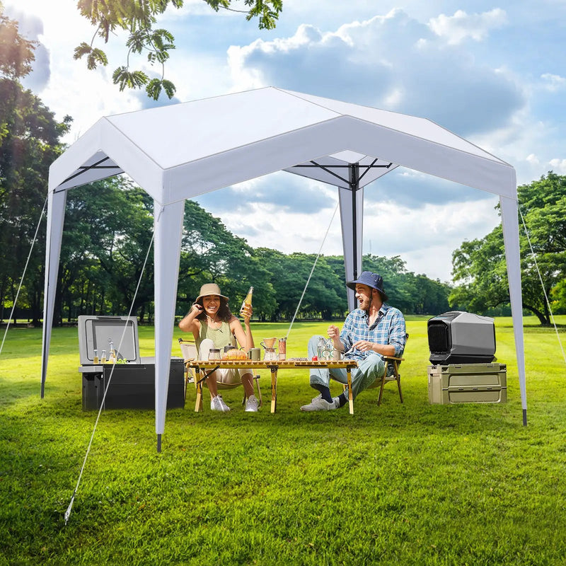 Pop up Canopy Tent with Portable Wheeled Bag 8 Stakes 4 Wind Ropes-White by DirectDeals